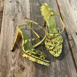 Dolce & Gabbana Green Leather Snake Print Strappy Pumps 7.5